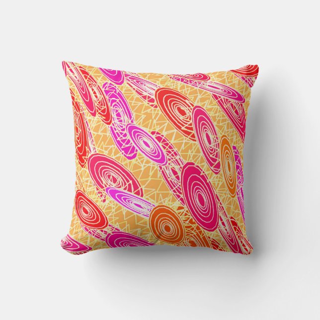 Coussin "Vinyl Jazz" abstrait - orange, fuchsia, rose (Recto)