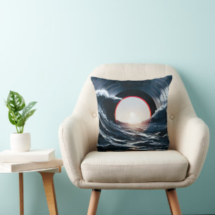 Coussin Vinyle Vintage Surf Vague Océan Musique Rétro
