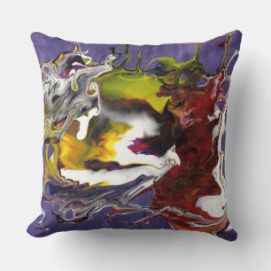 Coussin Violet Abstrait avec des persiennes rouges et jaun