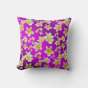 Coussin violet, asiatique, jaune, blanc, fleur, brillant, 