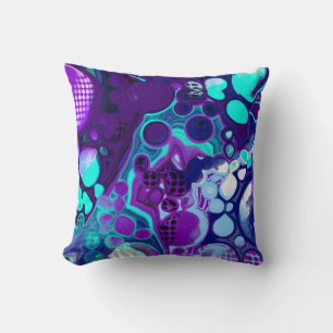 Coussin Violet, Bleu et Turquoise Abstrait Fluid Art