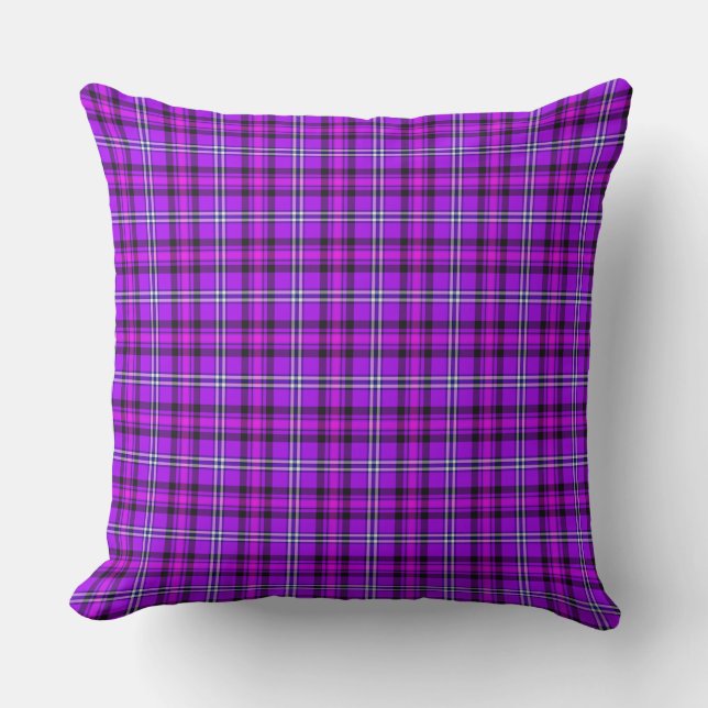 Coussin Violet électrique et carreaux fuchsia rose violet (Recto)