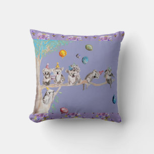 Coussin Violet Enfants Koalas Mignons Anniversaire