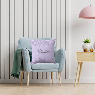 Coussin Violet lavande parties scintillant nom script élég
