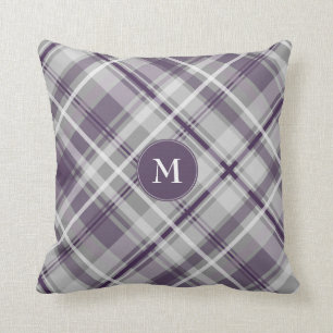 Coussin violet lilas gris plaid
