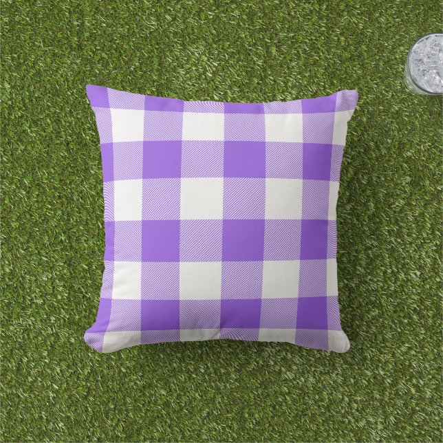 Coussin Violet marine et blanc plaid buffalo (Herbe)
