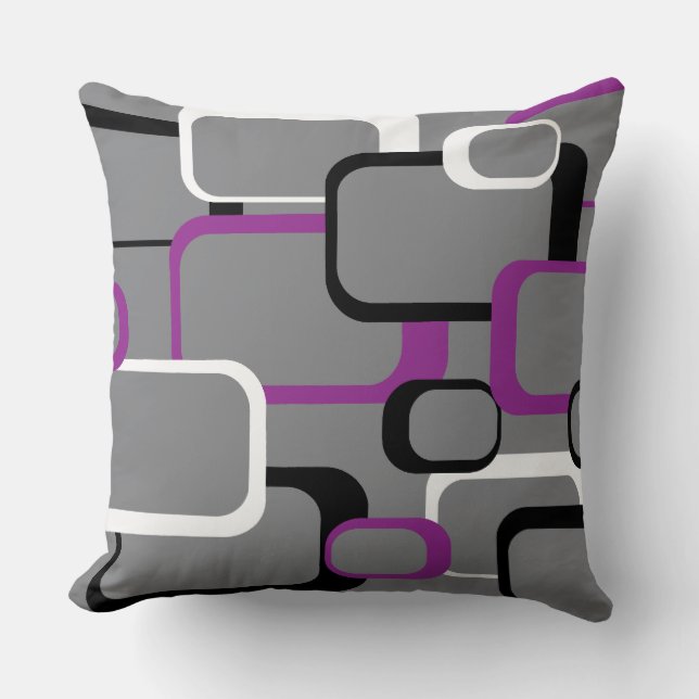 Coussin Violet noir et blanc Carré rétro gris (Recto)