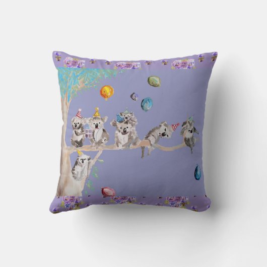 Coussin violet pour enfants avec koala d'anniversa (Verso)