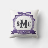 Coussin Violet profond Bruyère Clé grecque Monogramme à nœ (Verso)