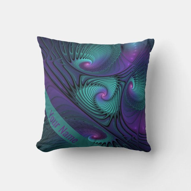 Coussin Violet rencontre Turquoise moderne nom d'art abstr (Recto)