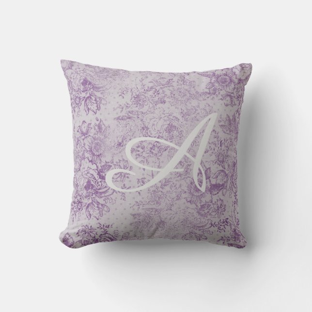 Coussin violet rustique, chic shabby, fleurs de lavande pâ (Recto)