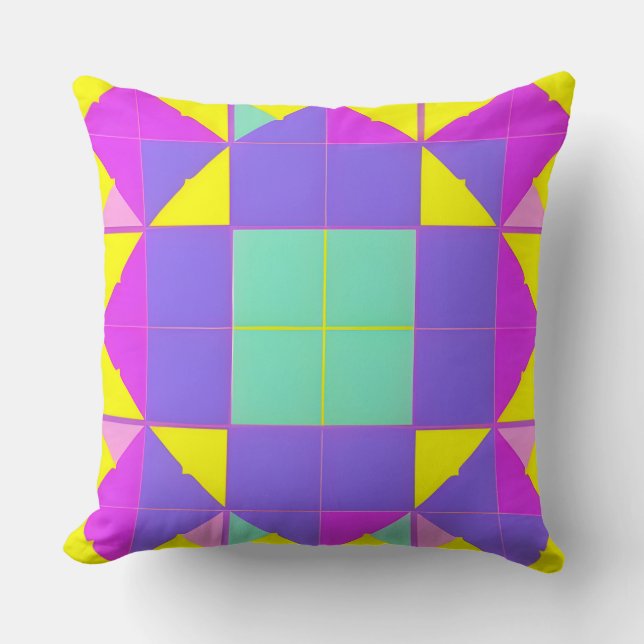 Coussin Violet Sarcelle Jaune Géométrique Abstrait Coloré (Recto)