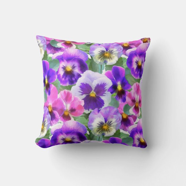Coussin Violets colorés Pansy Flowers Motif (Recto)