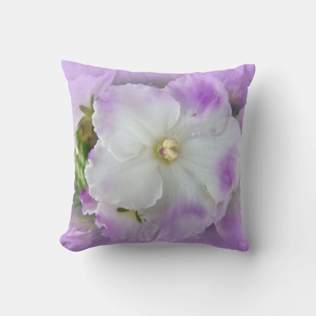 Coussin Violettes africaines violettes et blanches (Recto)