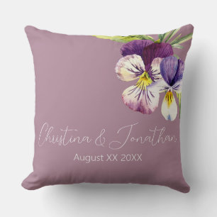 Coussin Violettes aquarelles romantiques sur fond violet