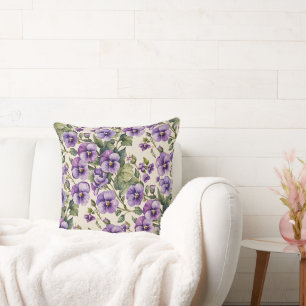 Coussin Violettes violettes sur blanc