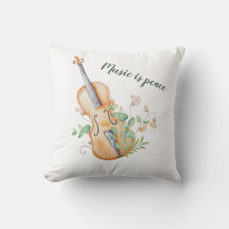 Coussin Violin Floral Music is Peace Custom Pillow Cover 