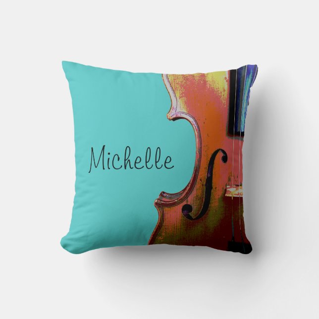 Coussin Violon Turquoise monogramme (Recto)