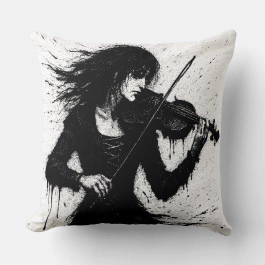Coussin Violoniste né de l'encre dans la tempête du son (Recto)