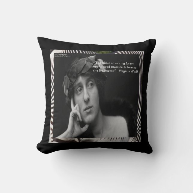 Coussin Virginia Woolf & Citation Écriture Coton Jeu d'ore (Recto)