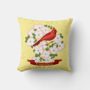 Coussin Virginie State Cardinal Bird and Dogwood Flower
