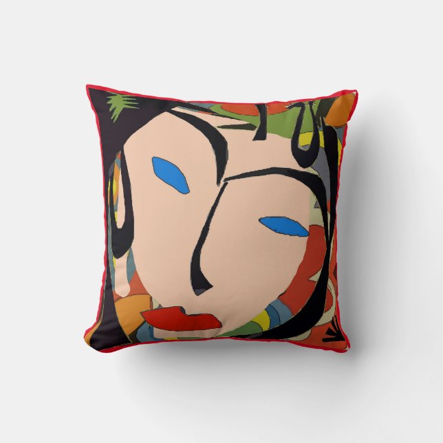 Coussin Visage Abstrait Avec Fleurs (Recto)