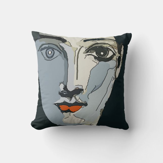 Coussin Visage Abstrait en bleu (Recto)