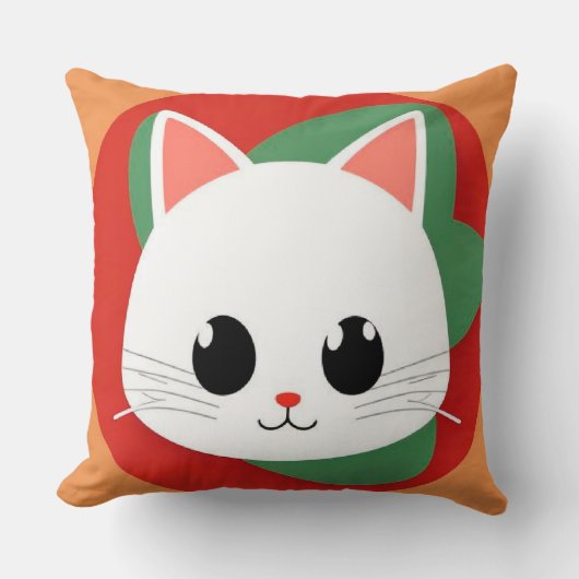 Coussin Visage de chat de dessin animé mignon avec design (Recto)