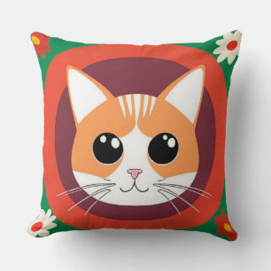 Coussin Visage de Chat Mignon Illustration Vibrante