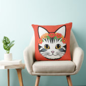 Coussin Visage de Chat Mignon Illustration Vibrante (Chaise)