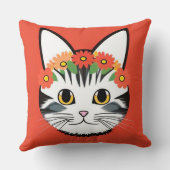 Coussin Visage de Chat Mignon Illustration Vibrante (Verso)