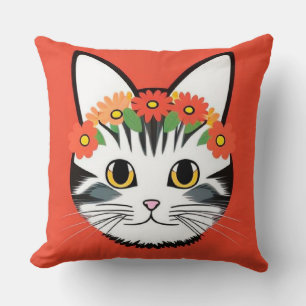 Coussin Visage de Chat Mignon Illustration Vibrante