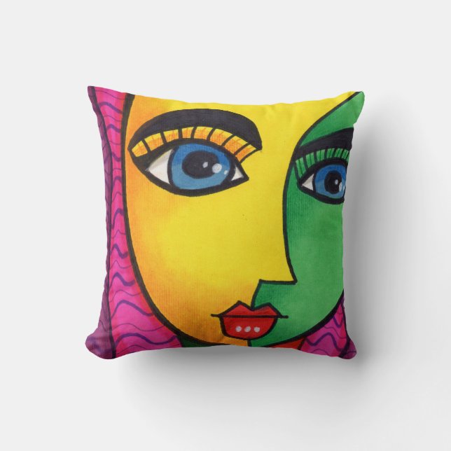 Coussin Visage de fille abstrait coloré (Recto)