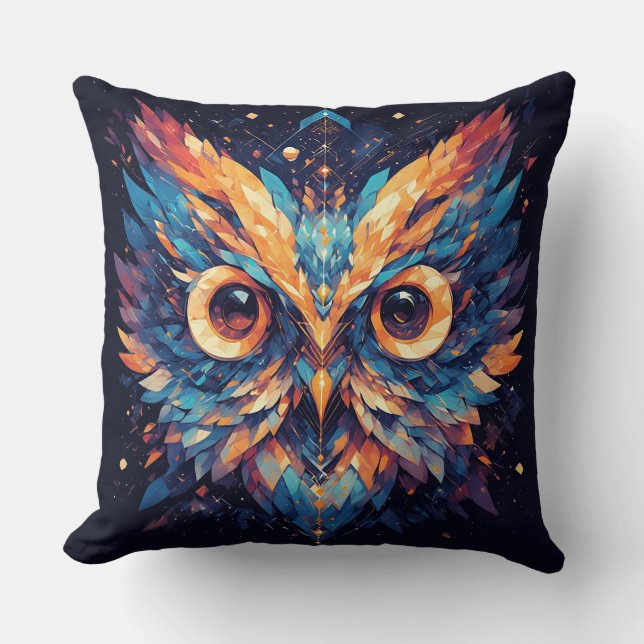 Coussin Visage de hibou géométrique coloré (Recto)