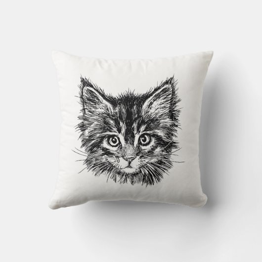 Coussin Visage de Kitten noir et blanc (Verso)