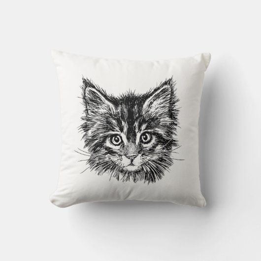 Coussin Visage de Kitten noir et blanc (Recto)