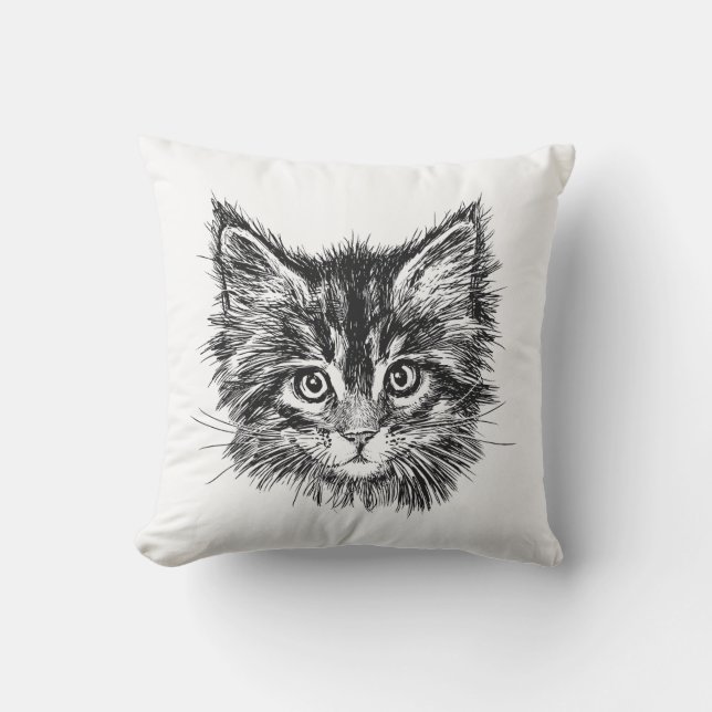 Coussin Visage de Kitten noir et blanc (Recto)