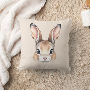 Coussin Visage de lapin de Pâques mignon aquarelle moderne