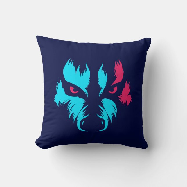 Coussin Visage de Loup Néon (Recto)