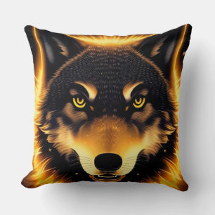 Coussin Visage de Loup Radieux Illuminé par une Lumière Do