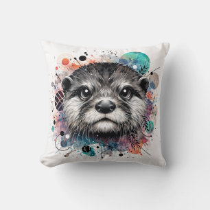 Coussin Visage de loutre, art coloré