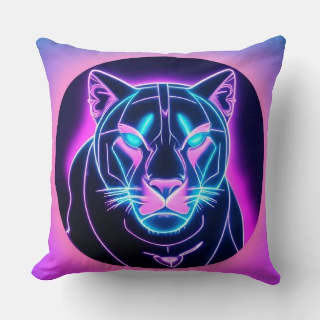 Coussin Visage de panthère néon dans l'art géométrique (Recto)