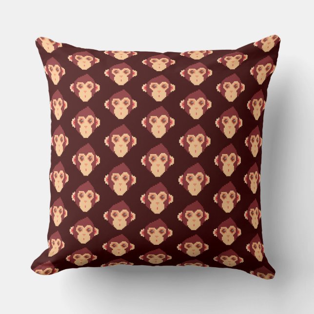 Coussin Visage de singe pixelisé mignon (Recto)