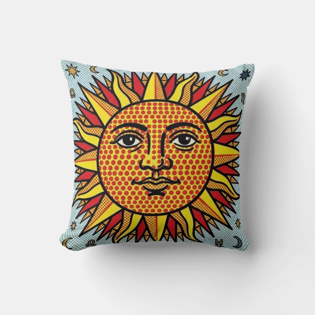 Coussin Visage de Soleil Céleste dans le Style Pop Art de  (Recto)