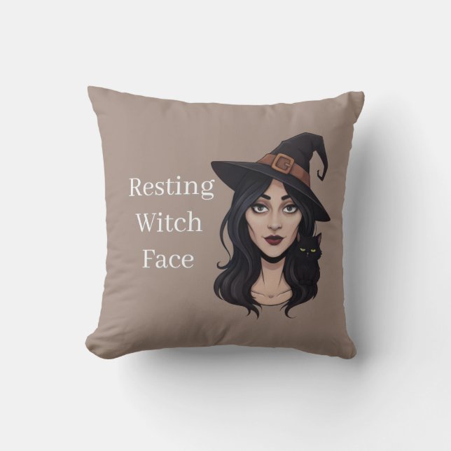Coussin Visage de Sorcière au Repos | Drôle d'Halloween  (Recto)