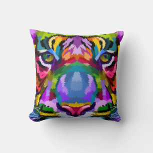 Coussin Visage de tigre Abstrait coloré - Psychédélique dy