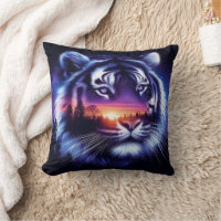 Visage de tigre et paysage de coucher de soleil Pi