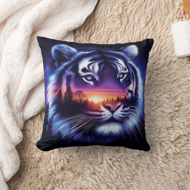 Coussin Visage de tigre et paysage de coucher de soleil Pi (Couverture)