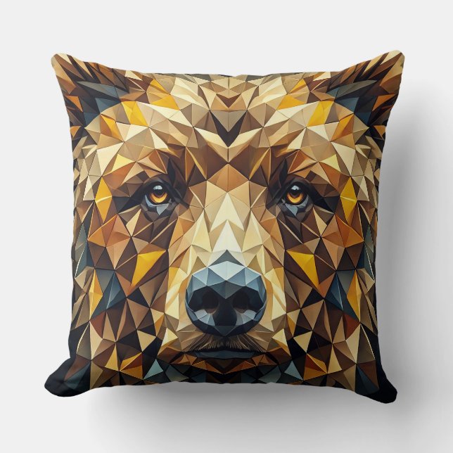 Coussin Visage d'ours doré à accent géométrique pour espac (Recto)