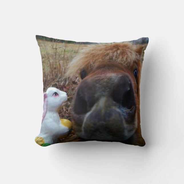 Coussin Visage drôle Cheval brun et lapin de Pâques (Recto)
